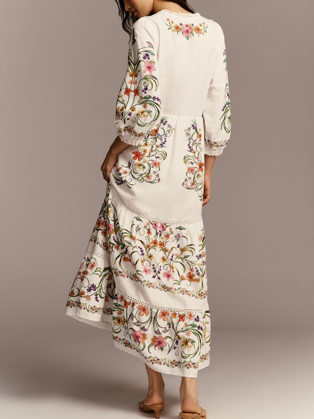 Farm Rio x Anthropologie Long-Sleeve Cutout Maxi Dress in White NWT - Picture 6 of 6
